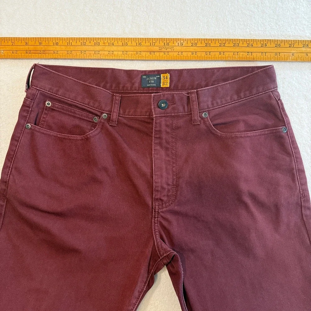 J.Crew 770 Straight Fit Corduroy Pants Mens 34x32 Burgundy Maroon Cotton